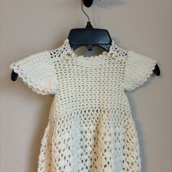 Vintage Handmade Crochet Baby Christening Baptism Gown Dress Ivory Victorian - Picture 2 of 4